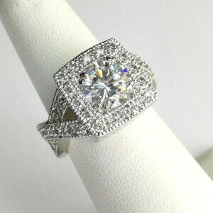 VINTAGE inspired 3ct CZ ring 14k white gold overlay size 7